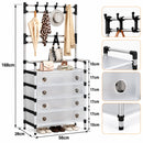 Multifunktionale Flurgarderobe mit Schuhregal auf 4 Ebenen und mehreren Haken, Metallrahmen, 168x56x28 cm