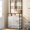 Multifunktionale Flurgarderobe mit Schuhregal auf 4 Ebenen und mehreren Haken, Metallrahmen, 168x56x28 cm