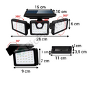 Paket LED-Solarleuchte für außen mit 3 Köpfen + LED-Stirnlampe mit Akku, Bewegungssensor