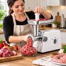 Elektrischer Fleischwolf 2800W, Leistung 120 kg/Stunde, 3 Lochscheiben, Edelstahlmesser, Rückwärtsfunktion, Zubehör für Würste und Tomatensaft