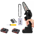 Elektrische Akku-Mini-Kettensäge 4 Zoll - Komplettset mit 2 Akkus + 1 Ersatzkette